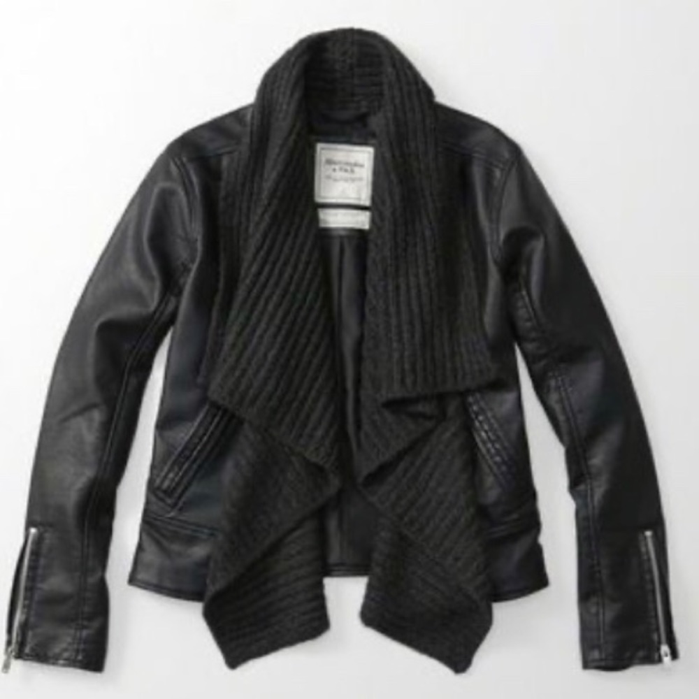 Abercrombie vegan leather jacket w sweater collar - Picture 1 of 4